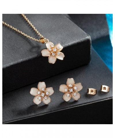 Fashion Cherry Blossom Necklace Earrings Set for Women 18K Gold Plated Hypoallergenic Sakura Flower Jewelry Set Gifts for Wom...