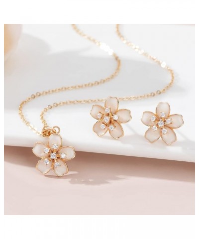 Fashion Cherry Blossom Necklace Earrings Set for Women 18K Gold Plated Hypoallergenic Sakura Flower Jewelry Set Gifts for Wom...