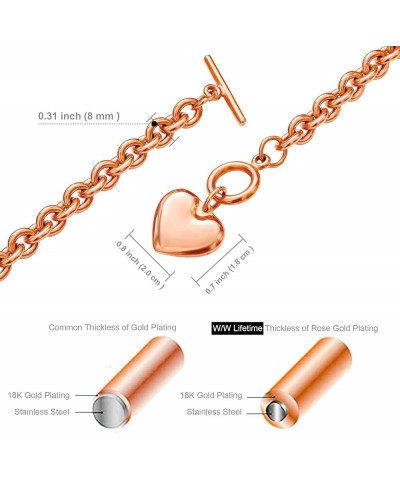 Heart Chain Necklace + Heart Bracelet for Women Girls Hearts Pendant Toggle Charm Jewelry Set Stainless Steel 18K Gold/Rose G...