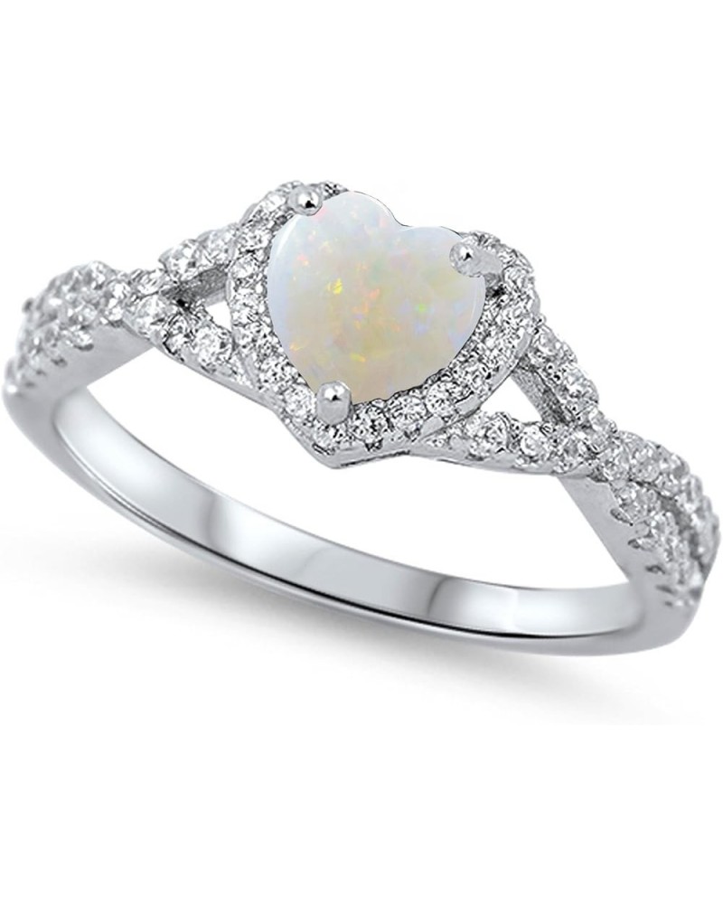 CHOOSE YOUR COLOR Sterling Silver Heart Halo Promise Ring White Natural Opal Cabochon $32.47 Rings