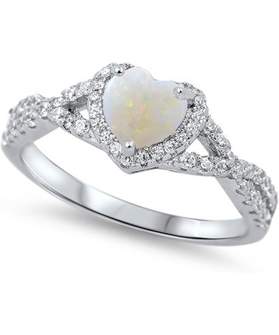 CHOOSE YOUR COLOR Sterling Silver Heart Halo Promise Ring White Natural Opal Cabochon $32.47 Rings