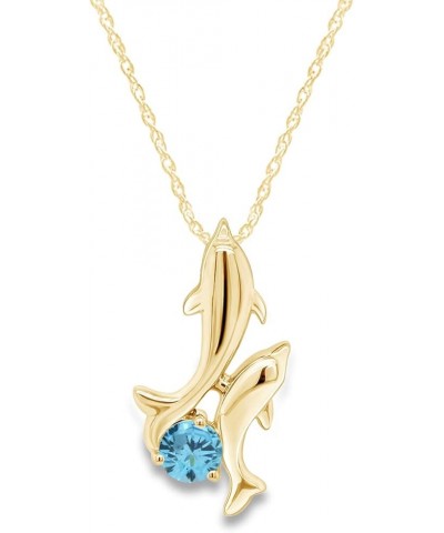 Simulated Birthstones Playing Dolphins Pendant Necklace in 14k Yellow Gold Over Sterling Silver Simulated Aquamarine $31.85 N...