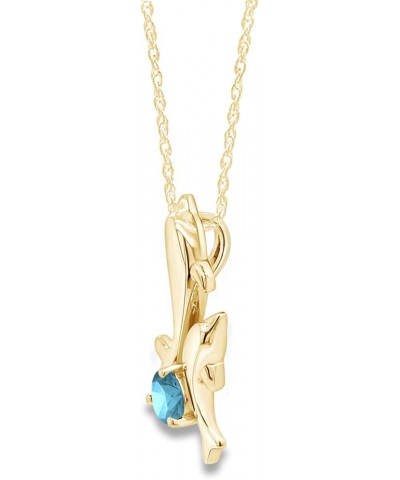 Simulated Birthstones Playing Dolphins Pendant Necklace in 14k Yellow Gold Over Sterling Silver Simulated Aquamarine $31.85 N...