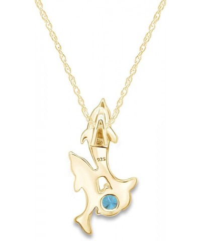 Simulated Birthstones Playing Dolphins Pendant Necklace in 14k Yellow Gold Over Sterling Silver Simulated Aquamarine $31.85 N...