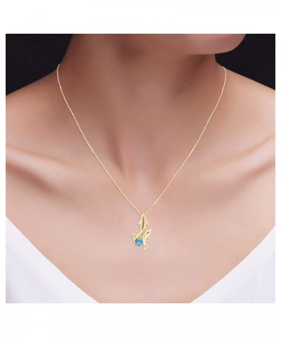 Simulated Birthstones Playing Dolphins Pendant Necklace in 14k Yellow Gold Over Sterling Silver Simulated Aquamarine $31.85 N...