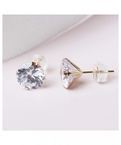 14k real solid Yellow Gold white cz Stud chunky Earrings for women Cubic Zirconia with 14k gold silicone earring flat backs 7...