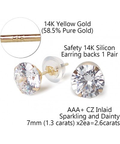 14k real solid Yellow Gold white cz Stud chunky Earrings for women Cubic Zirconia with 14k gold silicone earring flat backs 7...