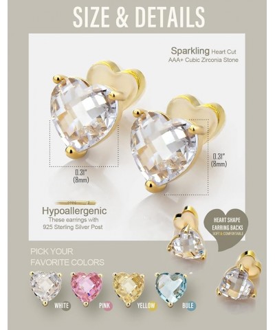 Brilliant Heart Earrings for women and girls, Gold Stud Earrings with Sterling Silver Post Jewelry Clear $13.44 Earrings