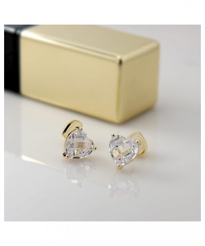 Brilliant Heart Earrings for women and girls, Gold Stud Earrings with Sterling Silver Post Jewelry Clear $13.44 Earrings