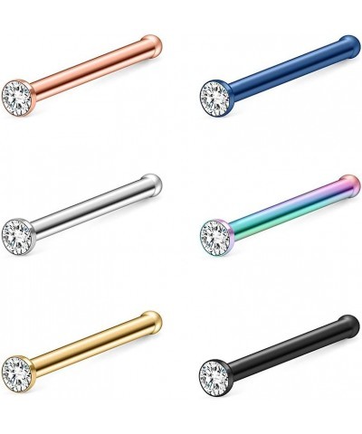 6PCS 20G Mix Color 316L Surgical Steel Jeweled Clear Diamond CZ Nose Stud Rings Bone Pin Piercing Jewelry 1.5mm 2mm 2.5mm 3mm...