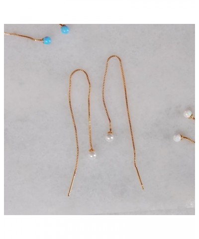 Threader Earrings for Women with Simulated Pearl or Created Opal Stones - 14K Gold Plated or 925 Sterling Silver Plated Long ...