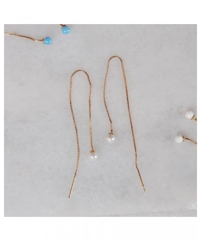 Threader Earrings for Women with Simulated Pearl or Created Opal Stones - 14K Gold Plated or 925 Sterling Silver Plated Long ...