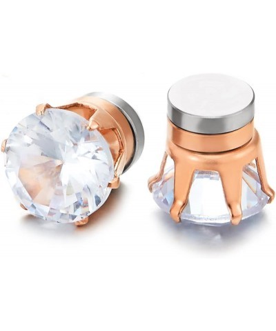 Mens Womens Magnetic Cubic Zirconia Stud Earrings, Steel, Non-Piercing Clip On Cheater Fake Ear 6MM Rose Gold & White $8.54 E...