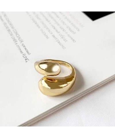 Chunky Open Ring 14k Gold Plated Minimalist Adjustable Dome Teardrop Wide Bold Statement Ring for Women Girls Gold $7.49 Rings