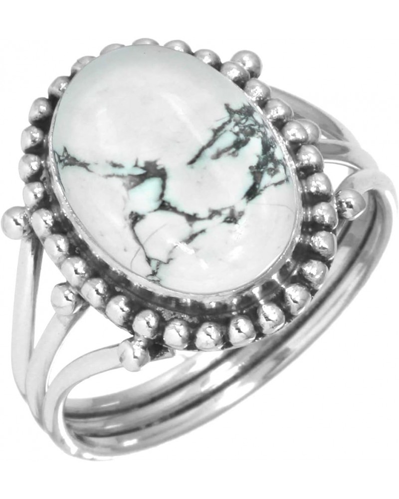 925 Sterling Silver Handmade Ring for Women 10x14 Oval Gemstone Fashion Jewelry for Gift (99020_R) Howlite $21.16 Rings