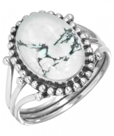 925 Sterling Silver Handmade Ring for Women 10x14 Oval Gemstone Fashion Jewelry for Gift (99020_R) Howlite $21.16 Rings