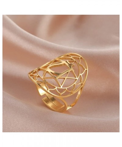 Flower of Life Ring Adjustable Filigree Flower Ring Band For Women Large Hollow Finger Rings Cosplay Party Jewelry 317, gold ...