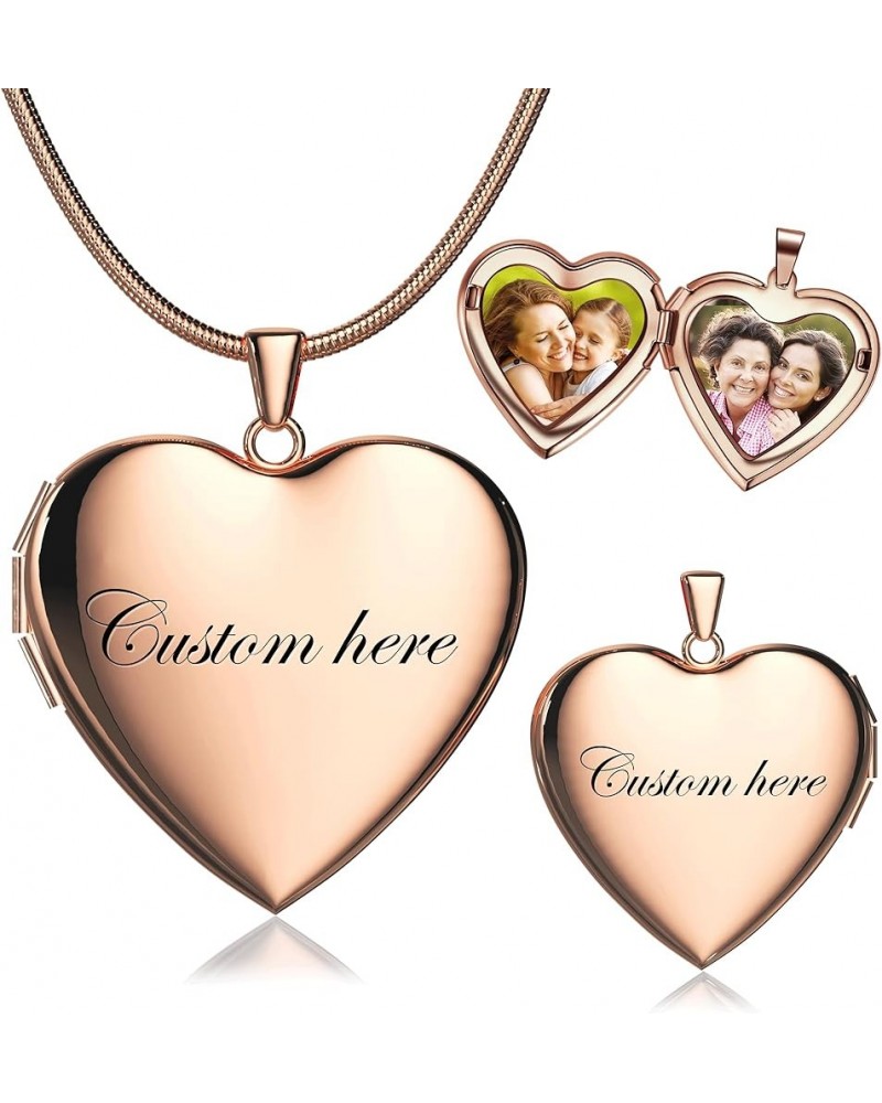 Personalized Picture Locket Necklace Heart Memorial Locket That Hold 2 Pictures Jewelry Gift for Women&Girls Rose Golden - Gl...