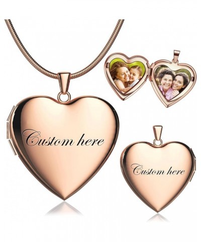 Personalized Picture Locket Necklace Heart Memorial Locket That Hold 2 Pictures Jewelry Gift for Women&Girls Rose Golden - Gl...