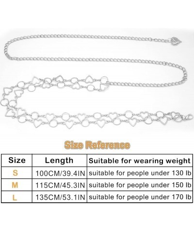 Long Tassel Waist Chain Belt for Women, Adjustable Metal Body Belly Belt Chain for Dress Silver Double Heart L: (Fit Waist 13...