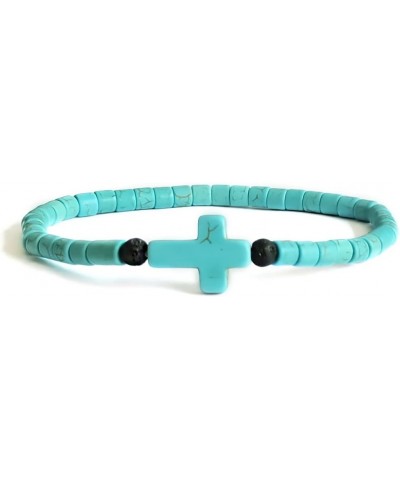 Cross Turquoise Beads Bracelet for Women and Man - Turquoise Stone Natural Stone Bracelet Stretch Elastic Beads Bracelet Cros...