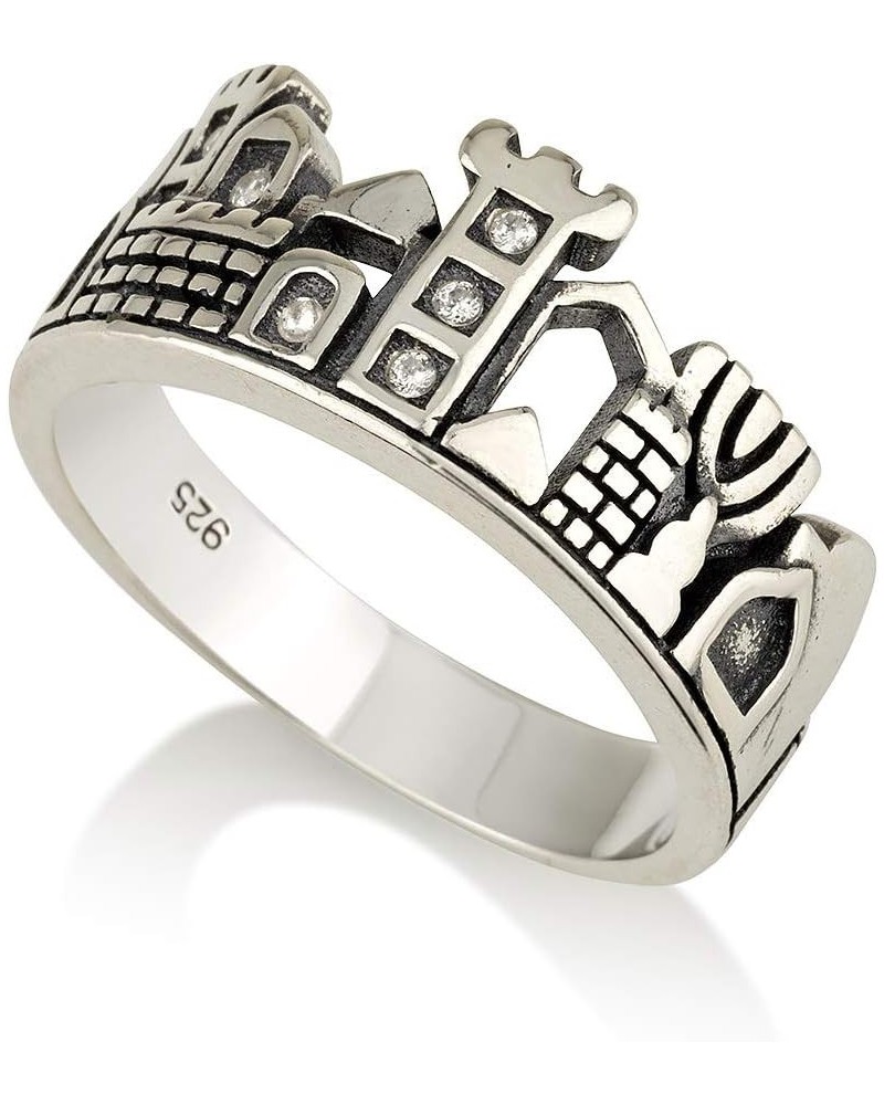 View of Jerusalem Old City and The Western Wall Ring: Sterling Silver 925 Rhodium Plated Zircon Stones 11mm Width… (11) $31.3...