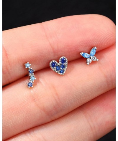 3Pcs Blue Butterfly Cartilage Earring Stud Set 16g Heart Helix Earring Stud Aque Blue Tragus Helix Piercing 6mm Screw Back He...