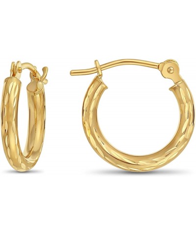 14k Yellow Gold Hand Engraved Full Diamond-cut Round Hoop Earrings 13mm (0.5 inch) $49.35 Earrings