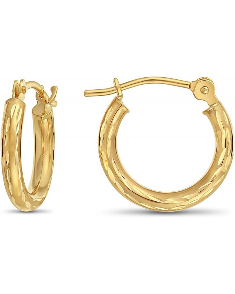 14k Yellow Gold Hand Engraved Full Diamond-cut Round Hoop Earrings 13mm (0.5 inch) $49.35 Earrings