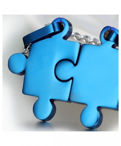 2 Pieces Stainless Steel Puzzle Matching Pendant Couple Necklace Set with 18" & 22" Chain Blue $9.17 Necklaces