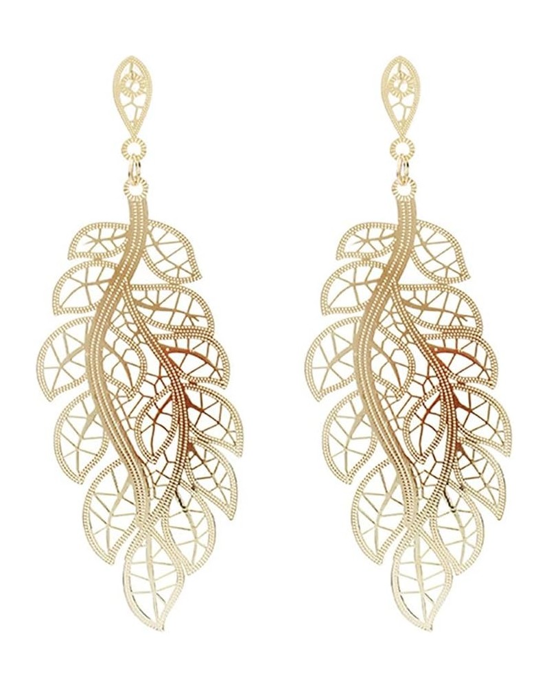 18k Gold Retro Feather Dangle Drop Earrings for Women Bohemian Jewelry Exaggerated Leaves Stud Earrings for Girl Gold-1 $8.09...