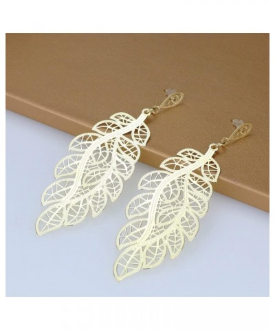 18k Gold Retro Feather Dangle Drop Earrings for Women Bohemian Jewelry Exaggerated Leaves Stud Earrings for Girl Gold-1 $8.09...