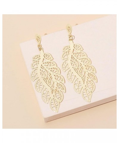 18k Gold Retro Feather Dangle Drop Earrings for Women Bohemian Jewelry Exaggerated Leaves Stud Earrings for Girl Gold-1 $8.09...