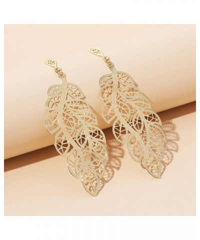 18k Gold Retro Feather Dangle Drop Earrings for Women Bohemian Jewelry Exaggerated Leaves Stud Earrings for Girl Gold-1 $8.09...