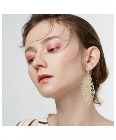 18k Gold Retro Feather Dangle Drop Earrings for Women Bohemian Jewelry Exaggerated Leaves Stud Earrings for Girl Gold-1 $8.09...