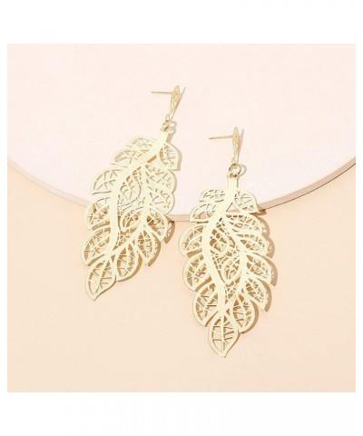 18k Gold Retro Feather Dangle Drop Earrings for Women Bohemian Jewelry Exaggerated Leaves Stud Earrings for Girl Gold-1 $8.09...