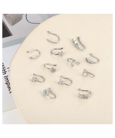 12Pcs Fake Nose Ring for Women Nose Cuffs Non Piercing Jewelry CZ Opal Butterfly Moon Heart Flower Clip On Nose Ring Adjustab...