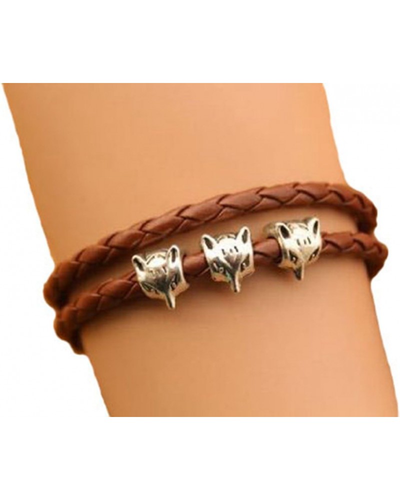 Fox Bracelet,Cute Fox Head Charm Bracelet,Brown Leather Rope Bracelet,Birthday Gift $8.84 Bracelets