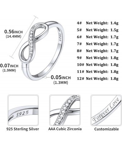 Personalized 925 Sterling Silver Ring Simple Infinity Knot Rings Custom Engraved Eternity Wedding Band Promise Rings Size 4-1...