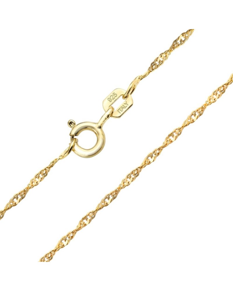 Thin 1.5MM Singapore Twist Rope Chain Necklace For Women Rose Gold Plated .925 Sterling Silver Made Italy 14 16 18 20 24 Inch...