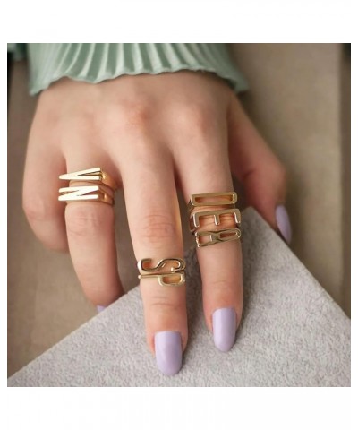 Gold Bold Adjustable Initial Ring for Women Chunky Name Letter Open Ring Alphabet Signet Stacking Rings Statement Jewelry Gif...