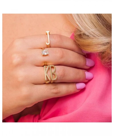 Gold Bold Adjustable Initial Ring for Women Chunky Name Letter Open Ring Alphabet Signet Stacking Rings Statement Jewelry Gif...