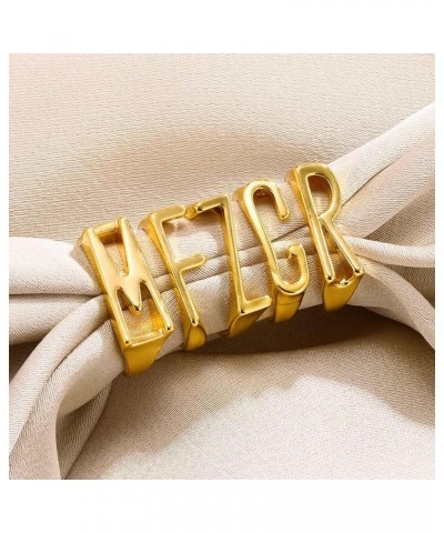 Gold Bold Adjustable Initial Ring for Women Chunky Name Letter Open Ring Alphabet Signet Stacking Rings Statement Jewelry Gif...