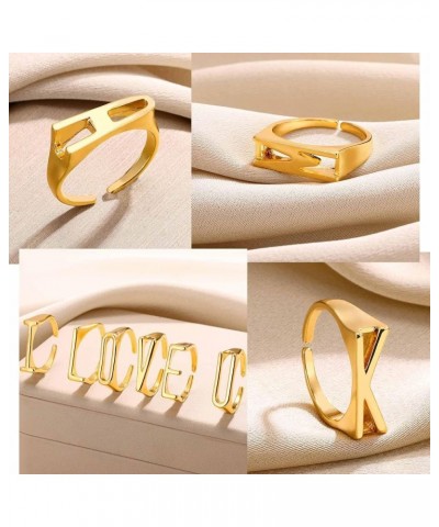 Gold Bold Adjustable Initial Ring for Women Chunky Name Letter Open Ring Alphabet Signet Stacking Rings Statement Jewelry Gif...