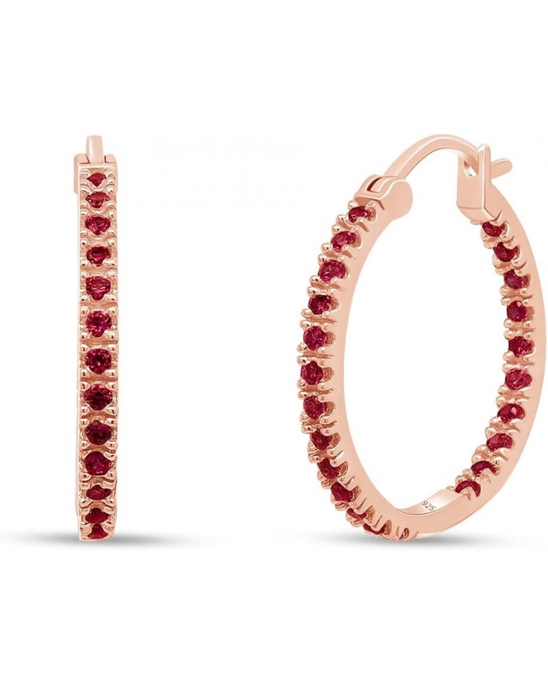 Simulated Pink Ruby Oval Hoop Earrings In 14K Gold Over Sterling Silver rose-gold-plated-silver $19.36 Earrings