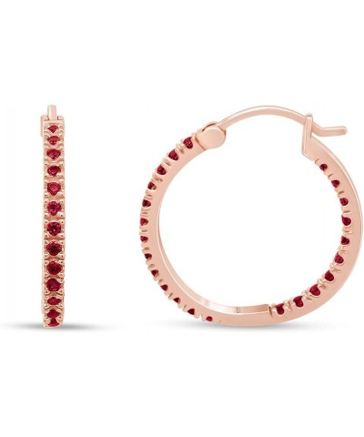 Simulated Pink Ruby Oval Hoop Earrings In 14K Gold Over Sterling Silver rose-gold-plated-silver $19.36 Earrings