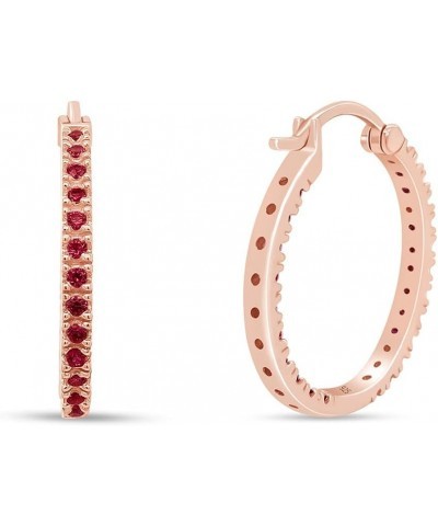 Simulated Pink Ruby Oval Hoop Earrings In 14K Gold Over Sterling Silver rose-gold-plated-silver $19.36 Earrings