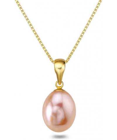 Drop-shape Pink Freshwater Cultured Pearl Pendant Necklaces for Women 16-18 Inch AAA Silver Necklace Pendants 16.0 Inches 9x1...