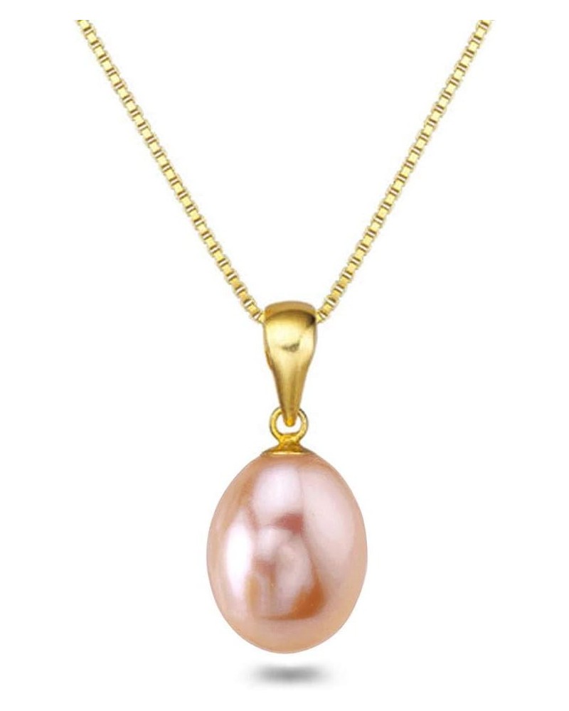 Drop-shape Pink Freshwater Cultured Pearl Pendant Necklaces for Women 16-18 Inch AAA Silver Necklace Pendants 16.0 Inches 9x1...