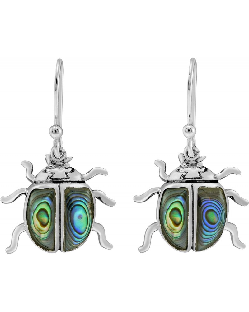 Colorful Beetle with Abalone Shell Inlays .925 Sterling Silver Dangle Earrings | Adorable Sterling Silver Dangle Earrings | E...